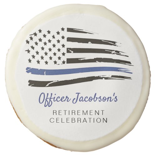 Police Watercolor Thin Blue Line Flag Retirement E Sugar Cookie