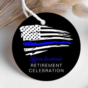 Police Watercolor Thin Blue Line Flag Retirement Favor Tags
