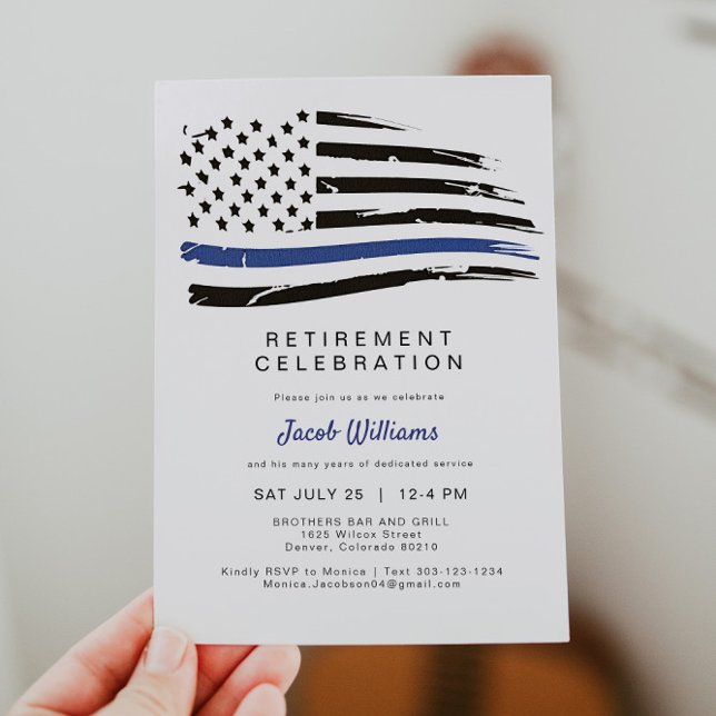 Police Watercolor Thin Blue Line Flag Retirement Invitation (Creator Uploaded)