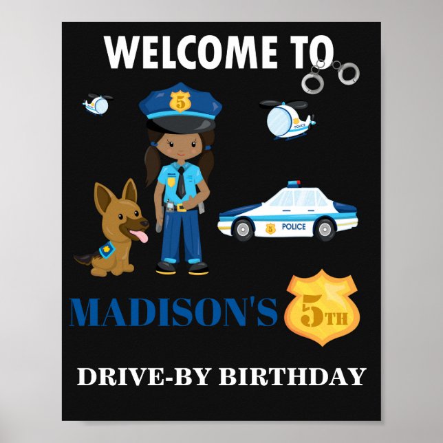 Police welcome party sign Girl police officer sign (Front)
