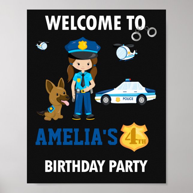 Police welcome party sign Girl with K9 police dog (Front)