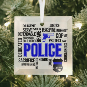 Police with Words Glass Ornament