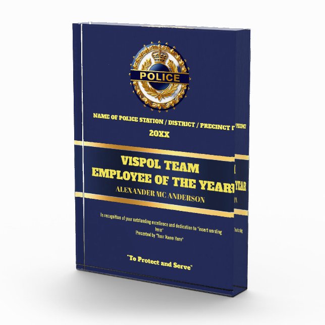 Police year end recognition navy gold DIY logo Acrylic Award (Right)