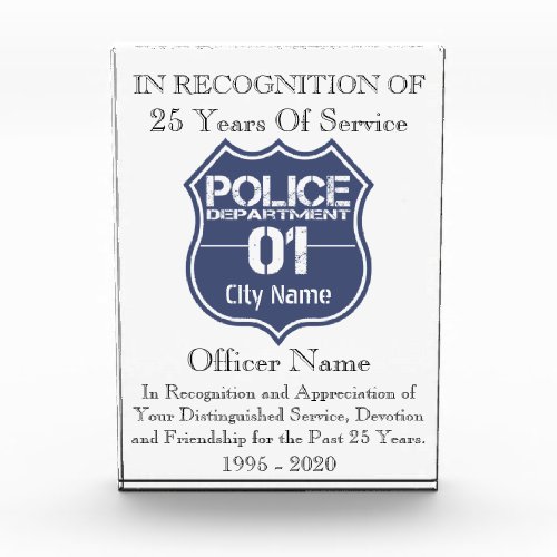 Police Years Of Service Recognition Award Any City