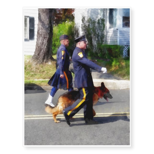 Policeman and Police Dog in Parade Temporary Tattoos (Front)