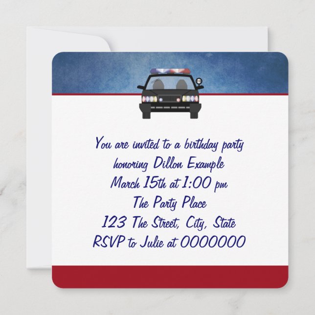 Policeman Birthday Party Invitation (Back)