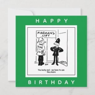Policeman & Fireman - Fireman's Lift Cartoon Card