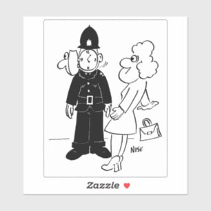 Policeman has Clock Face Cartoon. Sticker