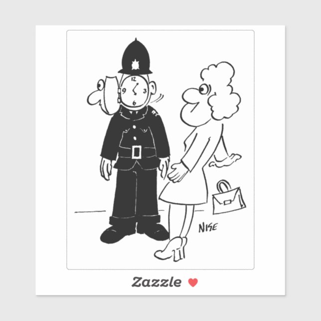 Policeman has Clock Face Cartoon. Sticker (Sheet)