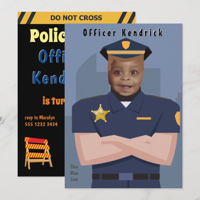 Policeman Kids Birthday Invitation (Front/Back)