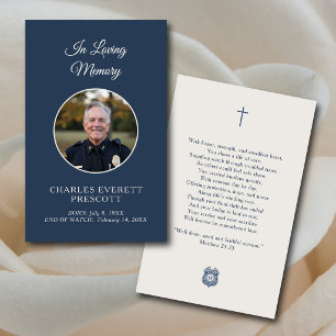 Policeman Memorial Funeral Photo Prayer Blue Business Card