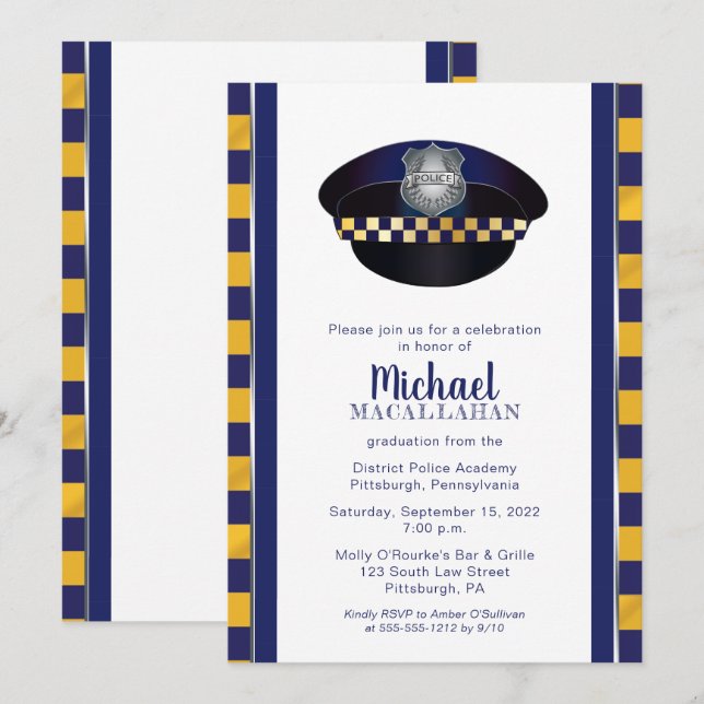 Policeman | Police | Cop Hat Graduation Party Invitation (Front/Back)