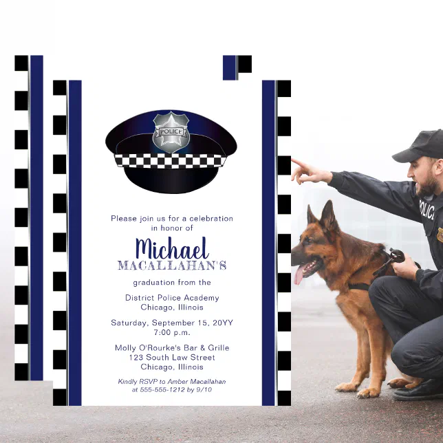 Policeman Police Cop Hat Graduation Party Invitation Zazzle