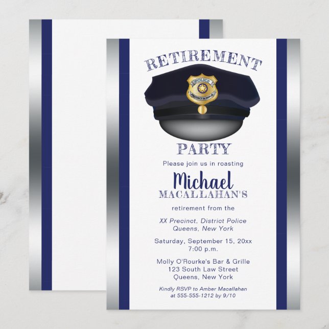 Policeman | Police | Cop Hat Retirement Party Invitation (Front/Back)