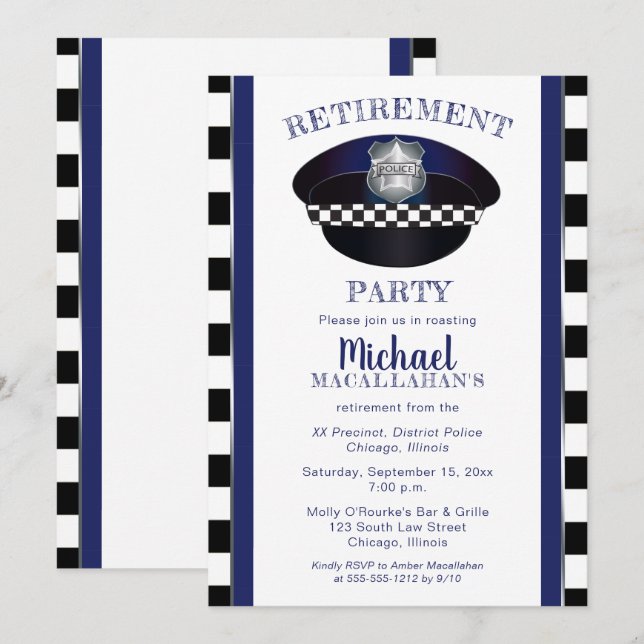 Policeman | Police | Cop Hat Retirement Party Invitation (Front/Back)