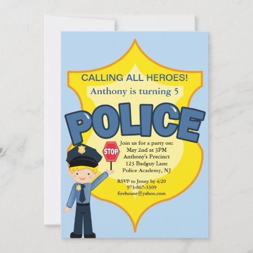 Policeman Rescue Heroes Birthday Invitation