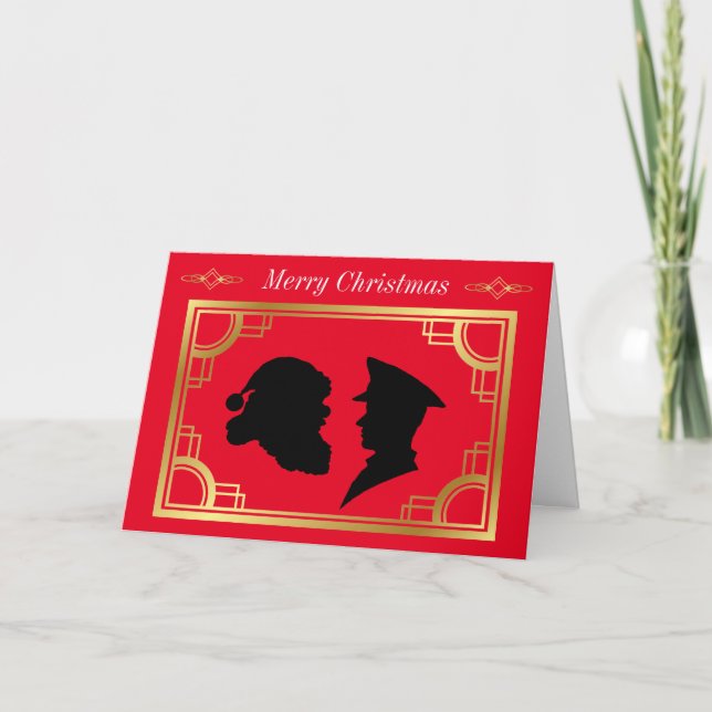 Policeman Santa Silhouettes Christmas Card (Front)