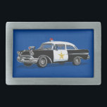 Policeman Vintage Police Car Blue Belt Buckle<br><div class="desc">This belt buckle is a unique gift for police officers and law enforcement. The design features a vintage police car on a blue background. Designed by world renowned artist ©Tim Coffey.</div>