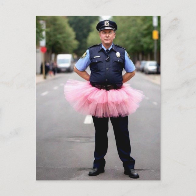 Policeman Wearing Pink Tutu Postcard (Front)