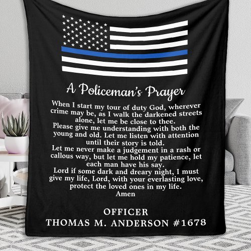 Policemans Prayer Modern Thin Blue Line Flag Fleece Blanket