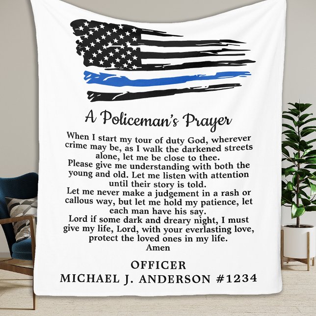 Policeman's Prayer Thin Blue Line American Flag Fleece Blanket (Creator Uploaded)