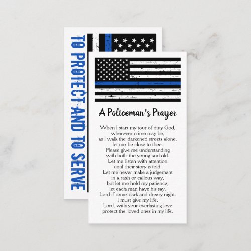 Policemans Prayer Thin Blue Line Police Officer Business Card