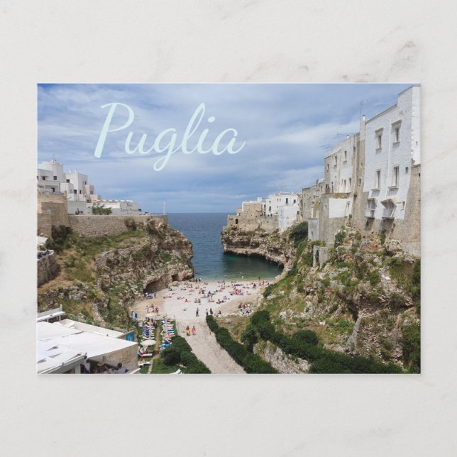 Polignano a Mare city beach, Puglia text postcard (Front)