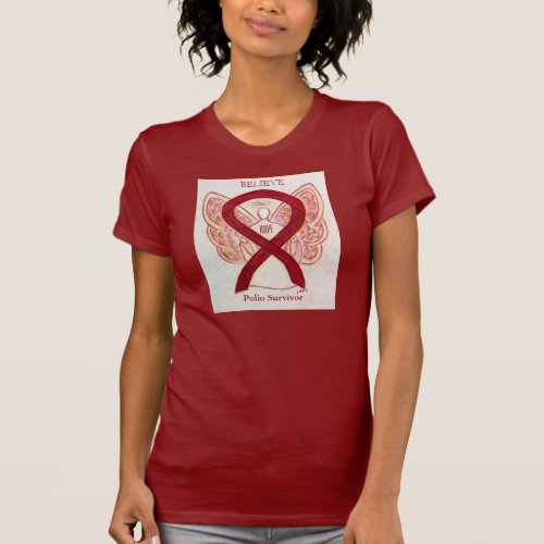 Polio Survivor Burgundy Awareness Ribbon Shirt