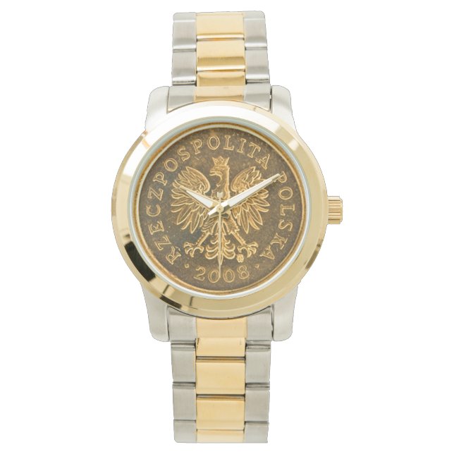 Polish 10 zlotych coin back side on two tone watch (Front)
