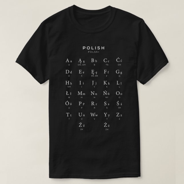 Polish Alphabet Chart Poland Language Chart Black T-Shirt (Design Front)