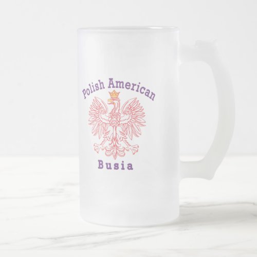 Polish American Busia Frosted Glass Beer Mug