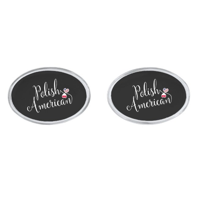 Polish American Flag Heart, Poland Cufflinks (Front)