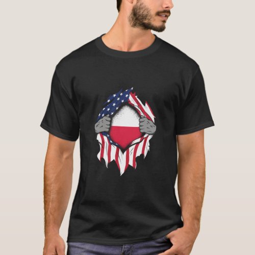 Polish American Flags Hands Ripping Flag on Chest  T_Shirt