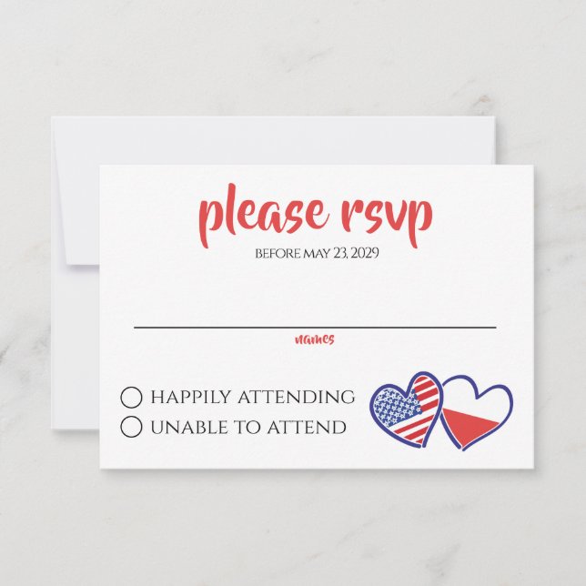 Polish American Heart Flags RSVP Card (Front)