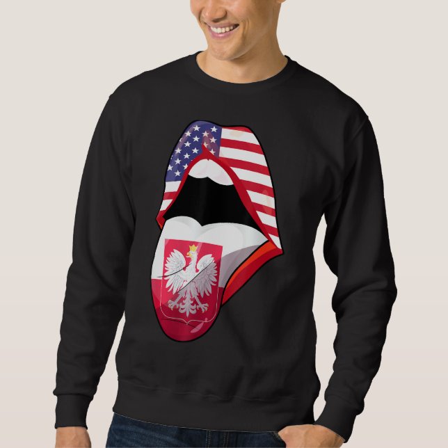 Polish American Roots Usa Polska Poland Flag Lips  Sweatshirt (Front)