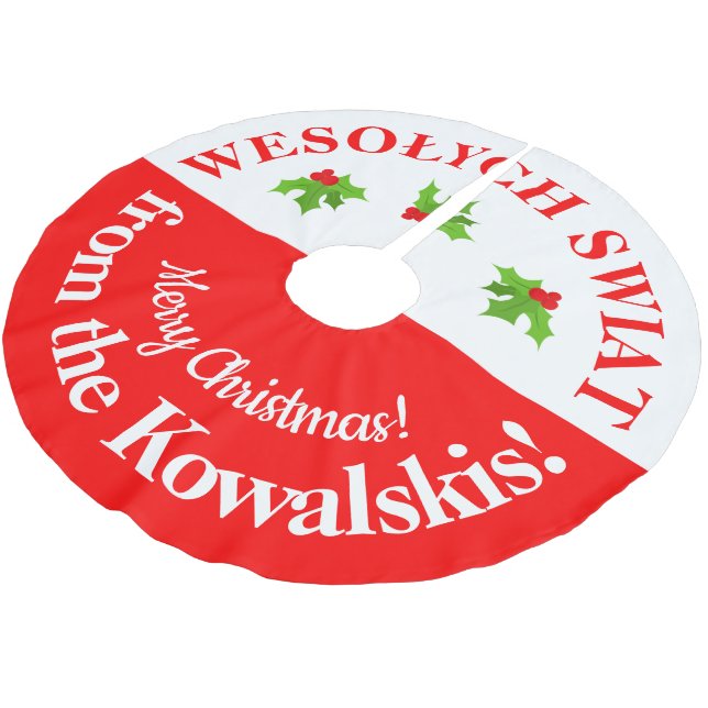 Polish-American Wesolych Swiat Merry Christmas Brushed Polyester Tree Skirt (Angled)