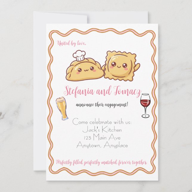 Polish and Italian Pierogi Ravioli Food Engagement Invitation (Front)