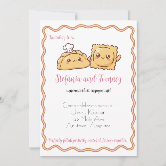 Polish and Italian Pierogi Ravioli Food Engagement Invitation (Front)