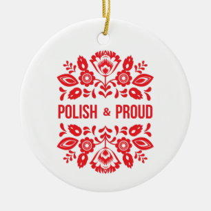 Polish and Proud Poland Polska Red Flowers Ceramic Ornament
