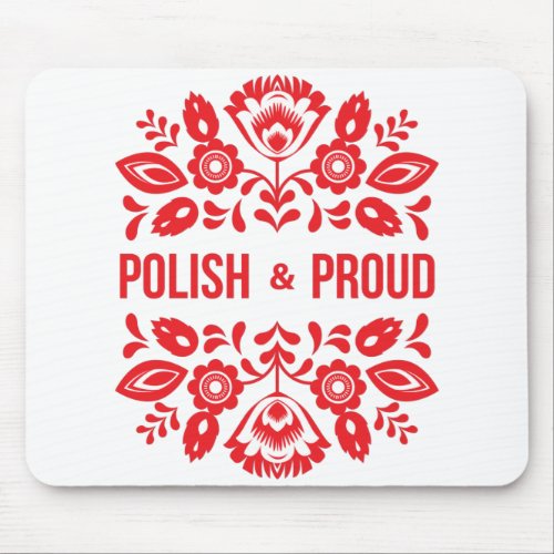 Polish and Proud Poland Polska Red Flowers Mouse Pad