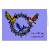 Polish Birthday Card Sto Lat Birds Flower Wreath (Front Horizontal)