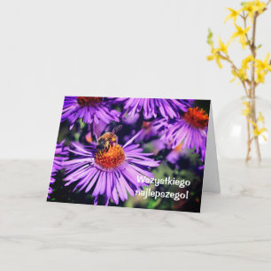 Polish Birthday Sto Lat Bee Aster Flower Card