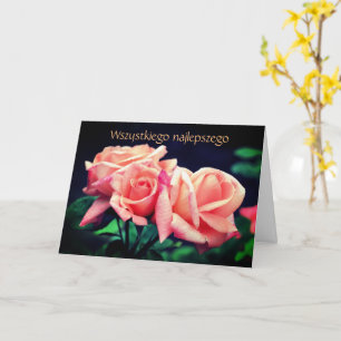 Polish Birthday Sto Lat Rosebuds Floral Card