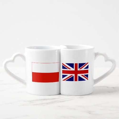 Polish British flag couple monogram lovers mug set