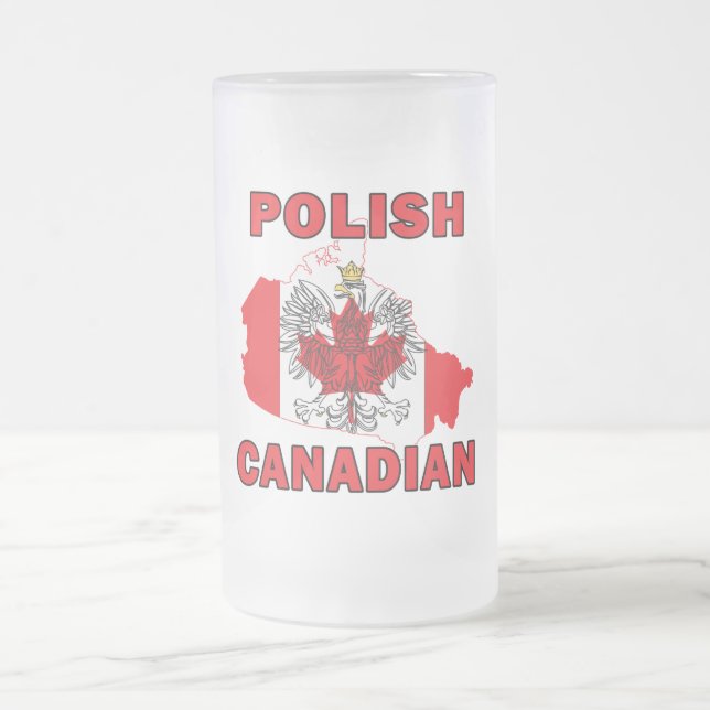 Polish Canadian Flag Canada Map Frosted Glass Beer Mug (Center)