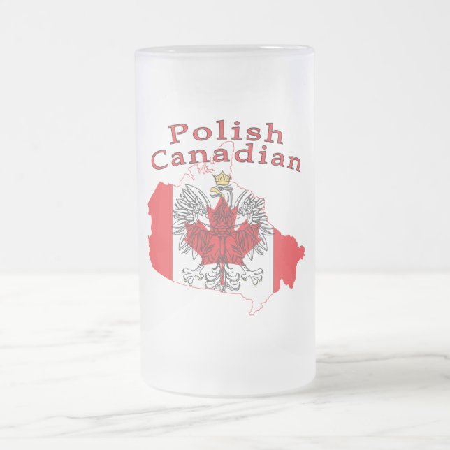 Polish Canadian Flag Map Frosted Glass Beer Mug (Center)