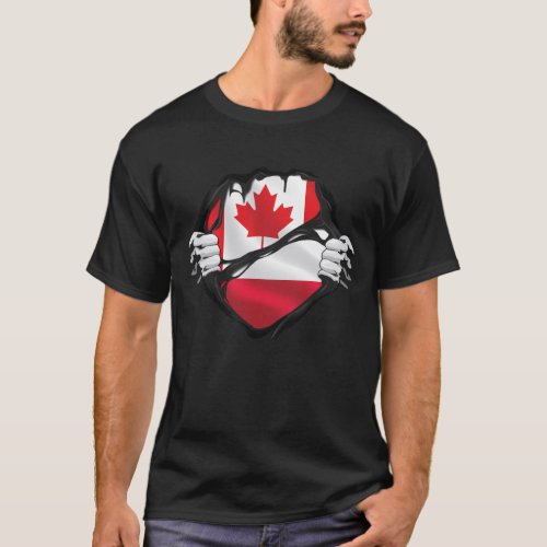 Polish Canadian Hands Ripped Roots Flag  T_Shirt