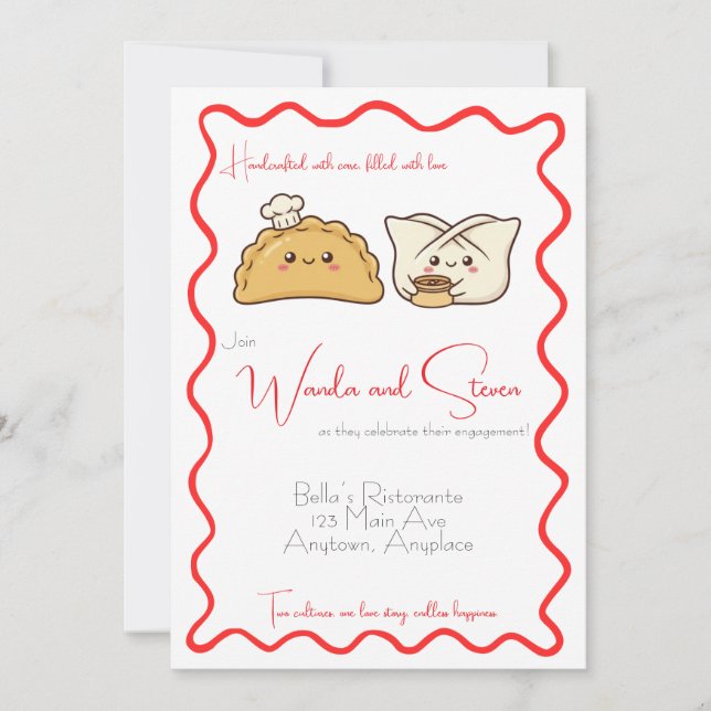 Polish Chinese Pierogi and Wonton Food Engagement Invitation (Front)
