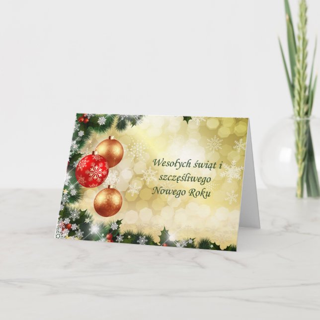 Polish Chrismas, New Year - baubles, snowflakes Holiday Card (Front)