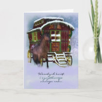 Polish Christmas Card - Horse And Old Caravan - We